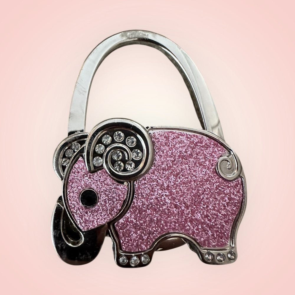 Bag Hook - Sparkling Pink Elephant Purse Holder - New Handbag Accessory - Picture 5 of 9